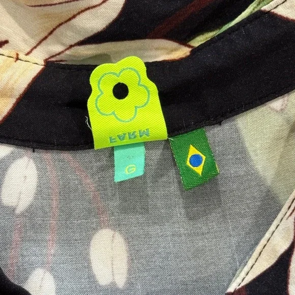 Farm Rio Floral Long Sleeve Maxi Dress Large Black Green Collar Pockets Buttons - Picture 8 of 9